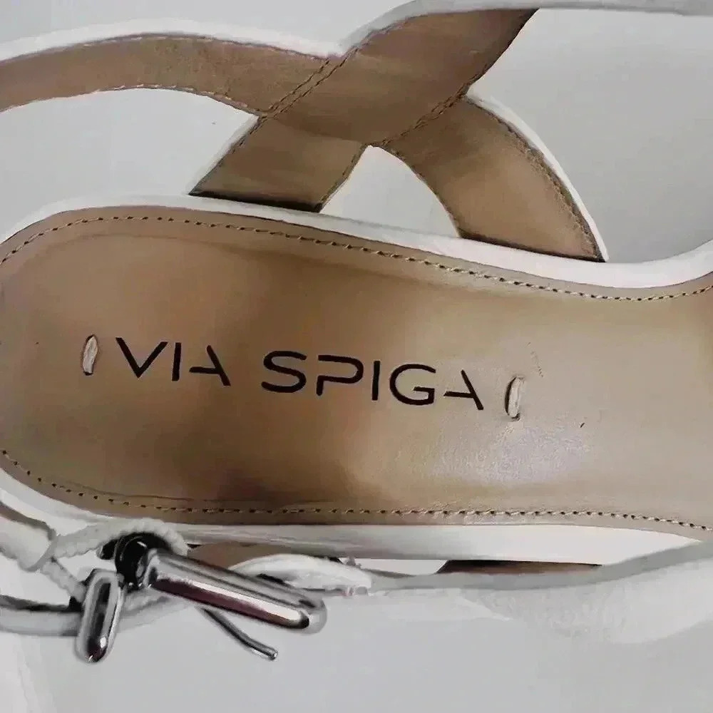 Via Spiga White Leather Wedges Woven Sandal Heels Women's Size 8 - Picture 5 of 12